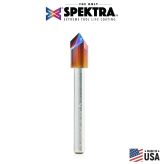 45646-K Solid Carbide (Brazed To Steel Shank) Cutting Edge 3 Flute V-Groove 90 Deg x 3/8 Dia x 0.188 x 1/4 Inch Shank Spektra™ Extreme Tool Life Coated Router Bit