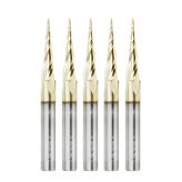 46280-5, 5-Pack CNC 2D and 3D Carving 6.2 Deg Tapered Angle Ball Tip x 1/32 Dia x 1/64 Radius x 1 x 1/4 Shank x 3 Inch Long x 3 Flute Solid Carbide Up-Cut Spiral ZrN Coated Router Bits