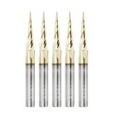 46280-5, 5-Pack CNC 2D and 3D Carving 6.2 Deg Tapered Angle Ball Tip x 1/32 Dia x 1/64 Radius x 1 x 1/4 Shank x 3 Inch Long x 3 Flute Solid Carbide Up-Cut Spiral ZrN Coated Router Bits