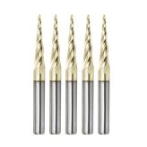 46282-5, 5-Pack CNC 2D and 3D Carving 5.4 Deg Tapered Angle Ball Tip 1/16 Dia x 1/32 Radius x 1 x 1/4 Shank x 3 Inch Long x 4 Flute Solid Carbide Up-Cut Spiral ZrN Coated Router Bits