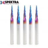 46282-K-5 5-Pack CNC 2D and 3D Carving 5.4 Deg Tapered Angle Ball Tip 1/16 Dia x 1/32 Radius x 1 x 1/4 Shank x 3 Inch Long x 4 Flute Solid Carbide Up-Cut Spiral Spektra™ Extreme Tool Life Coated Router Bit