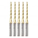 46284-5, 5-Pack CNC 2D and 3D Carving 1 Deg Tapered Angle Ball Tip 1/8 Dia x 1/16 Radius x 1-1/2  x 1/4 Shank x 3 Inch Long x 3 Flute Solid Carbide Up-Cut Spiral ZrN Coated Router Bits