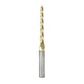 46284 CNC 2D and 3D Carving 1 Deg Tapered Angle Ball Tip 1/8 Dia x 1/16 Radius x 1-1/2  x 1/4 Shank x 3 Inch Long x 3 Flute Solid Carbide Up-Cut Spiral ZrN Coated Router Bit