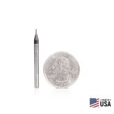 51601 CNC Solid Carbide Spiral for Steel & Stainless Steel with AlTiN Coating 4-Flute x 1/32 Dia x 5/64 x 1/8 Shank x 1-1/2 Inch Long Up-Cut Router Bit / 45º Corner Chamfer End Mill