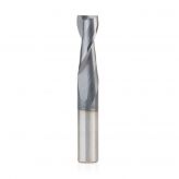 51677 CNC Solid Carbide Spiral for Steel & Stainless Steel with AlTiN Coating 2-Flute x 3/8 Dia x 1 x 3/8 Shank x 2-1/2 Inch Long Up-Cut Router Bit / 45º Corner Chamfer End Mill