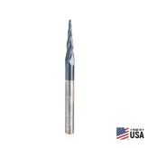 59442 Solid Carbide CNC 2D/3D Carving Steel, Stainless Steel & Composite Cutting Tapered Ball Nose with AlTiN Coating 4-Flute x 5.4 Deg x 1/32 Radius 1/16 Dia x 1-1/16 x 1/4 Shank x 3 Inch Long Up-Cut Router Bit
