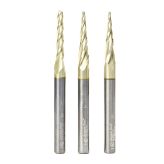 AMS-144 3-Pc Solid Carbide Up-Cut Spiral 2D/3D Carving Ball Nose ZrN Coated CNC Router Bit Set, 1/4 Inch Shank, Includes 1/32, 1/16 & 1/8 Diameters