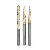 AMS-185 3-Pc Solid Carbide Up-Cut Spiral 2D/3D Carving Ball Nose ZrN Coated CNC Router Bit Pack, 1/4 Inch Shank, Includes 1/32, 1/16 & 1/4 Diameters