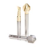 AMS-140 3-Pc. Carbide Tipped V-Groove 90, 108 and 135 Degree Angles for Double Edge Folding Aluminum Composite Material (ACM) Panels 1/4 Inch Shank Router Bit Set