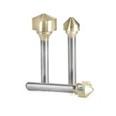 AMS-218 3-Pc Carbide V-Groove 90, 108 & 135 Deg. Folding for Composite Material Panels Like TCM, CCM, ACM, 1/4 Inch Shank ZrN Coated Router Bit Pack