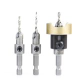 AMS-624 3-Pc Carbide Tipped Countersink with Adjustable Depth Stop and No-Thrust, No-Mar Ball Bearing Set with Quick Release Hex Shank 