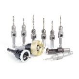 AMS-620 10-Pc Master Set, Carbide Tipped Countersink with Adjustable Depth Stop and No-Thrust, No-Mar Ball Bearing Set with Quick Release Hex & Round Shank