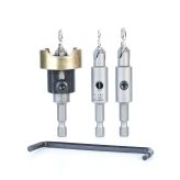 AMS-627 3-Pc Carbide Tipped Countersink with Adjustable Depth Stop and No-Thrust, No-Mar Ball Bearing Set with Quick Release Hex Shank 