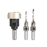 AMS-629 3-Pc Carbide Tipped Countersink with Adjustable Depth Stop and No-Thrust, No-Mar Ball Bearing Set, with Round Shank