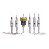 AMS-630 12-Pc Carbide Tipped Countersink with Adjustable Depth Stop and No-Thrust, No-Mar Ball Bearing Set with Quick Release Hex Shank and Replacement HSS Drills