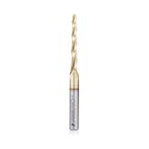 HSS1306 CNC 2D and 3D Carving 1.0 Deg Tapered Angle Ball Tip x 1/8 Dia x 1/16 Radius x 1-1/2 x 1/4 Shank x 3 Inch Long x 3 Flute High Speed Steel (HSS) Up-Cut Spiral ZrN Coated Router Bit