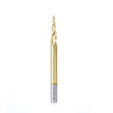HSS1307 CNC 2D and 3D Carving 5.3 Deg Tapered Angle Ball Tip x 1/8 Dia x 1/16 Radius x 2 x 1/2 Shank x 6 Inch Long x 3 Flute High Speed Steel (HSS) Up-Cut Spiral ZrN Coated Router Bit
