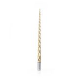 HSS1308 CNC 2D and 3D Carving 1.5 Deg Tapered Angle Ball Tip x 1/4 Dia x 1/8 Radius x 10 x 3/4 Shank x 12 Inch Long x 4 Flute High Speed Steel (HSS) Up-Cut Spiral ZrN Coated Router Bit