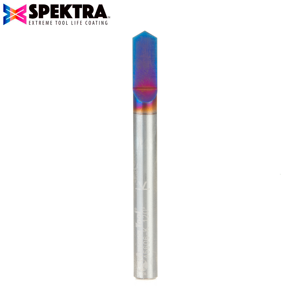 45606-K Solid Carbide 120 Degree Engraving 0.015 Tip Width x 1/4 Inch Shank Signmaking Spektra™ Extreme Tool Life Coated Router Bit
