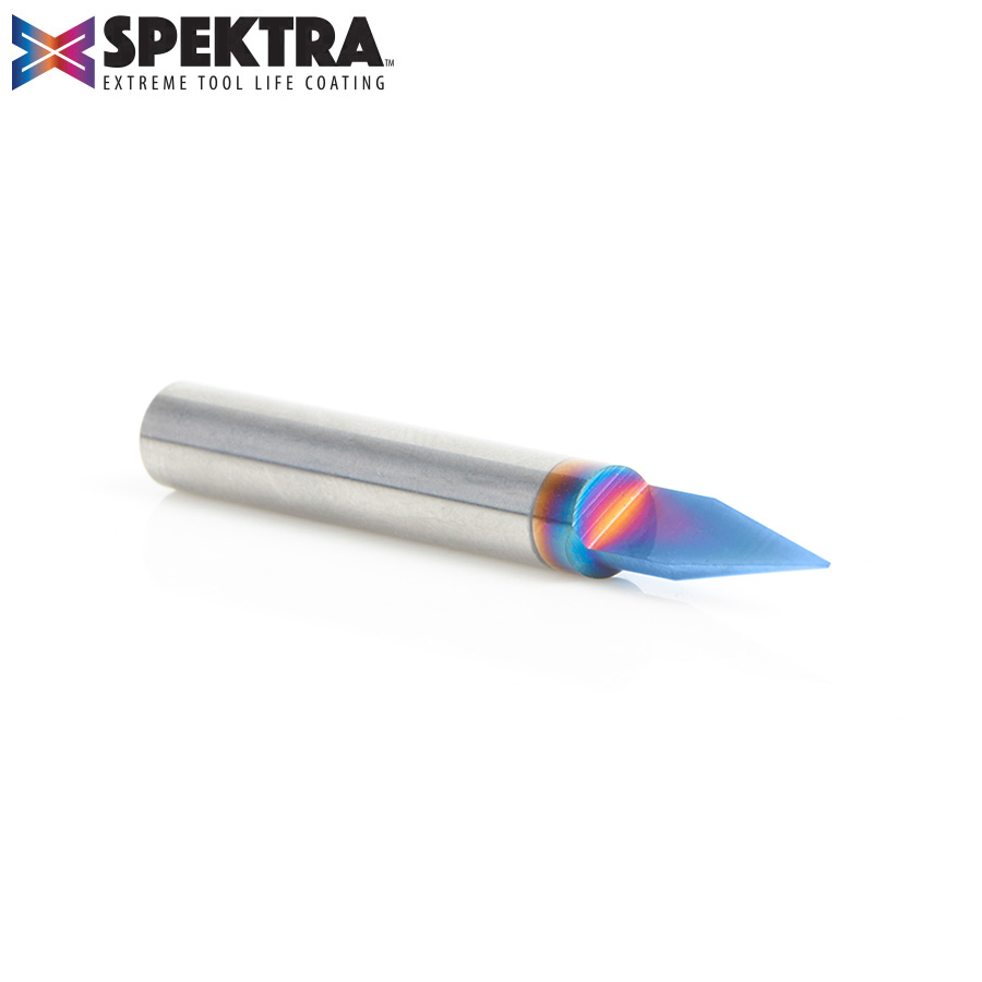45620-K Solid Carbide 30 Degree Engraving 0.0108 Tip Width x 1/4 Inch Shank Signmaking Spektra™ Extreme Tool Life Coated Router Bit