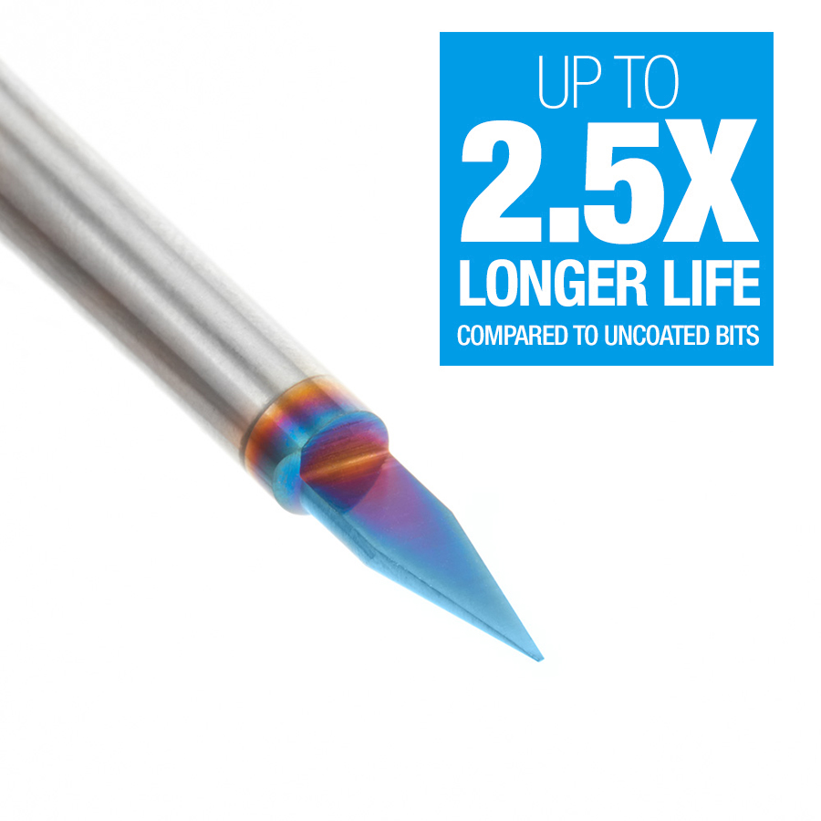 45620-K Solid Carbide 30 Degree Engraving 0.0108 Tip Width x 1/4 Inch Shank Signmaking Spektra™ Extreme Tool Life Coated Router Bit