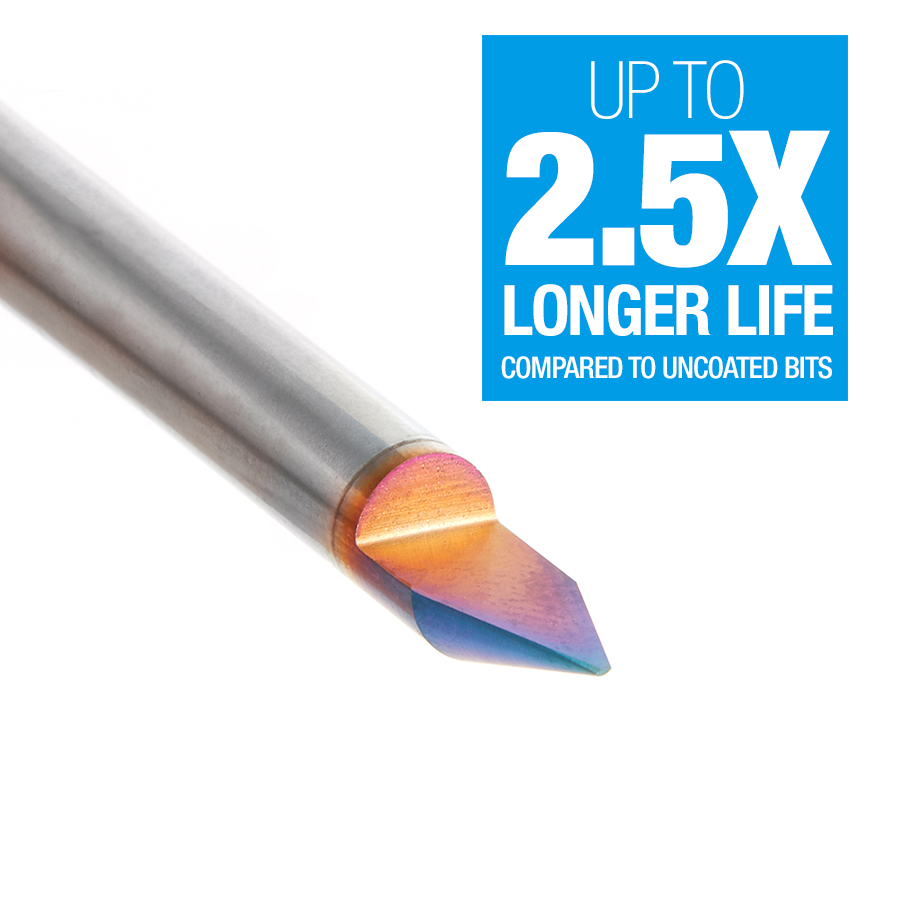 45623-K Solid Carbide 45 Degree Engraving 0.042 Tip Width x 1/4 Inch Shank Signmaking Spektra™ Extreme Tool Life Coated Router Bit