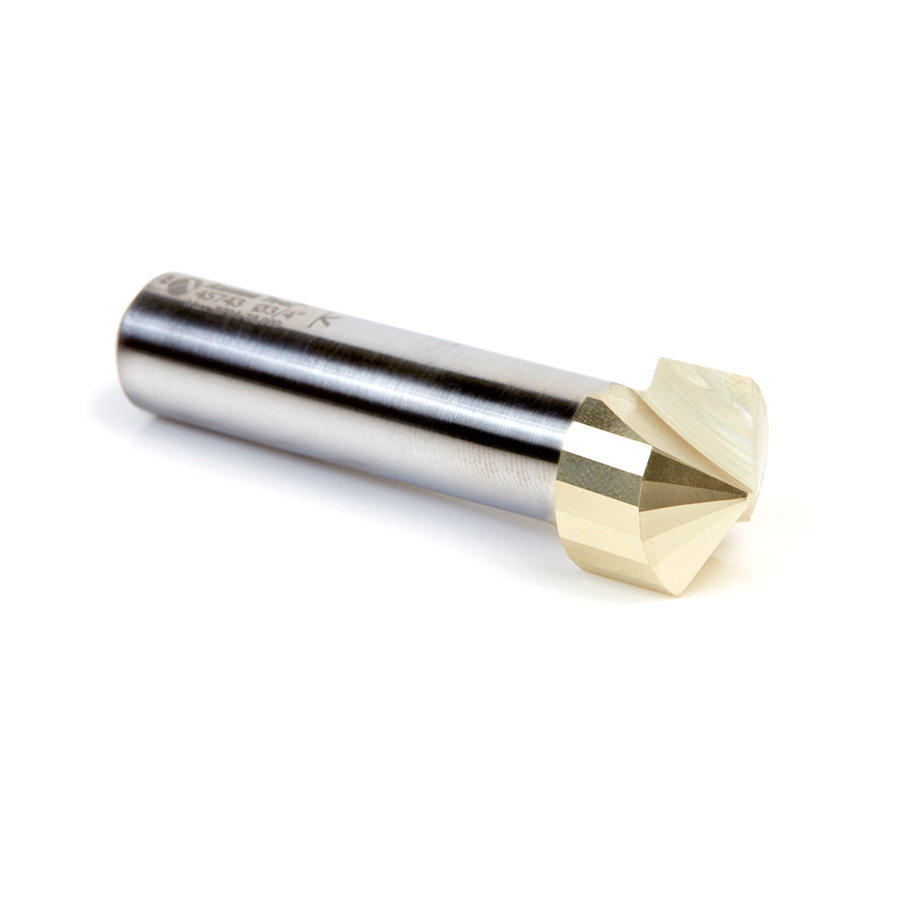 45743 Carbide V-Groove 135 Deg. Folding for Composite Material Panels Like TCM, CCM, ACM, 0.078 Inch Tip Width x 1/8 x 3/4 Dia. x 1/2 Inch Shank ZrN Coated Router Bit