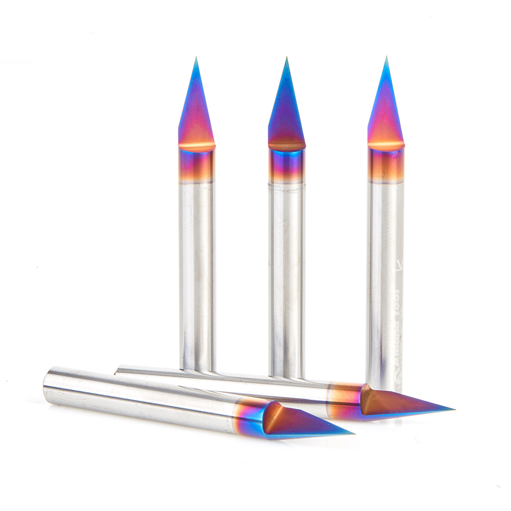 45771-K-5 5 Pack Solid Carbide 30 Degree Engraving 0.005 Tip Width x 1/4 Inch Shank Signmaking Spektra™ Extreme Tool Life Coated Router Bit