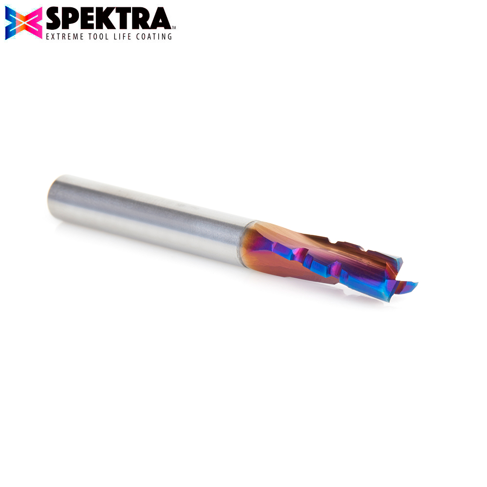 46150-K Solid Carbide CNC Spektra™ Extreme Tool Life Coated Spiral Phenolic, Resin and Composite with Chipbreaker 1/4 Dia x 3/4 x 1/4 Shank x 2-1/2 Inch Long Slow Helix Up-Cut Router Bit