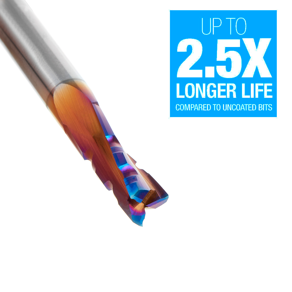 46150-K Solid Carbide CNC Spektra™ Extreme Tool Life Coated Spiral Phenolic, Resin and Composite with Chipbreaker 1/4 Dia x 3/4 x 1/4 Shank x 2-1/2 Inch Long Slow Helix Up-Cut Router Bit