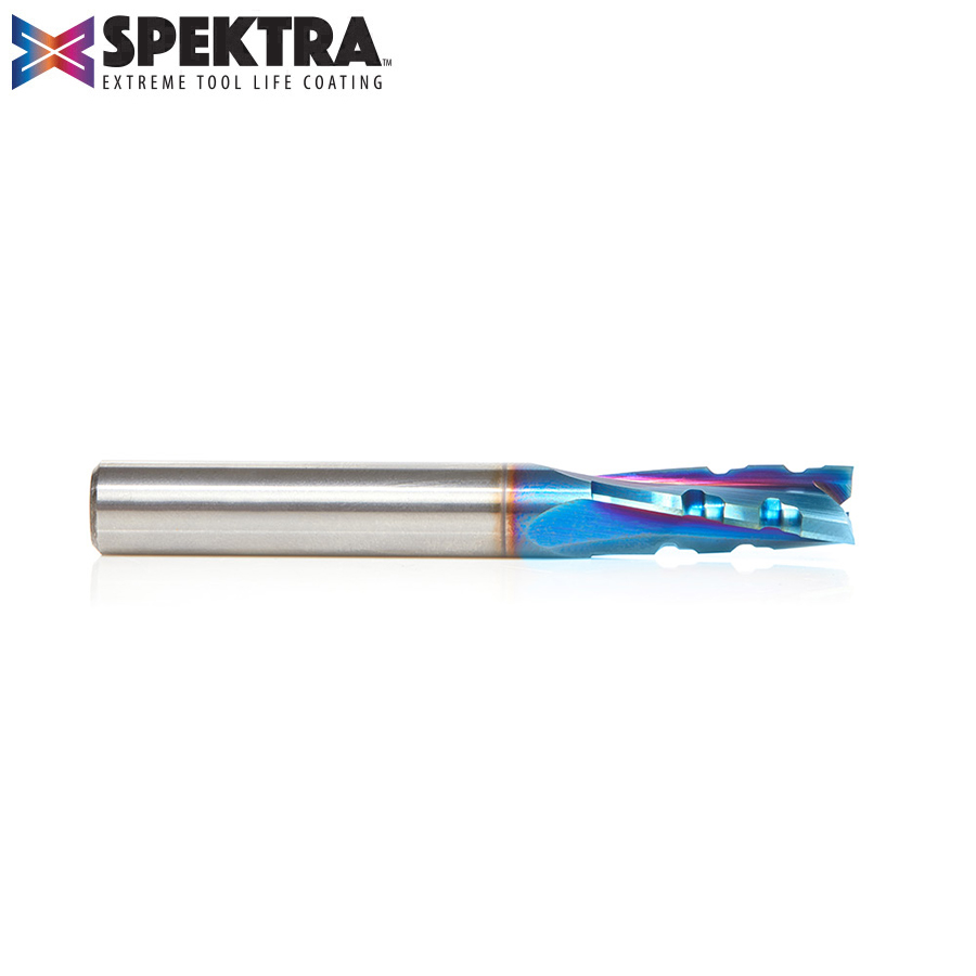 46151-K Solid Carbide CNC Spektra™ Extreme Tool Life Coated Spiral Phenolic, Resin and Composite with Chipbreaker 3/8 Dia x 1 x 3/8 Shank x 3 Inch Long Slow Helix Up-Cut Router Bit