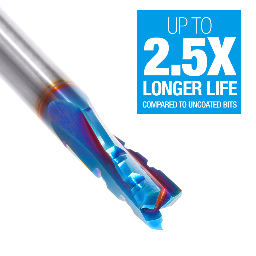 46151-K Solid Carbide CNC Spektra™ Extreme Tool Life Coated Spiral Phenolic, Resin and Composite with Chipbreaker 3/8 Dia x 1 x 3/8 Shank x 3 Inch Long Slow Helix Up-Cut Router Bit