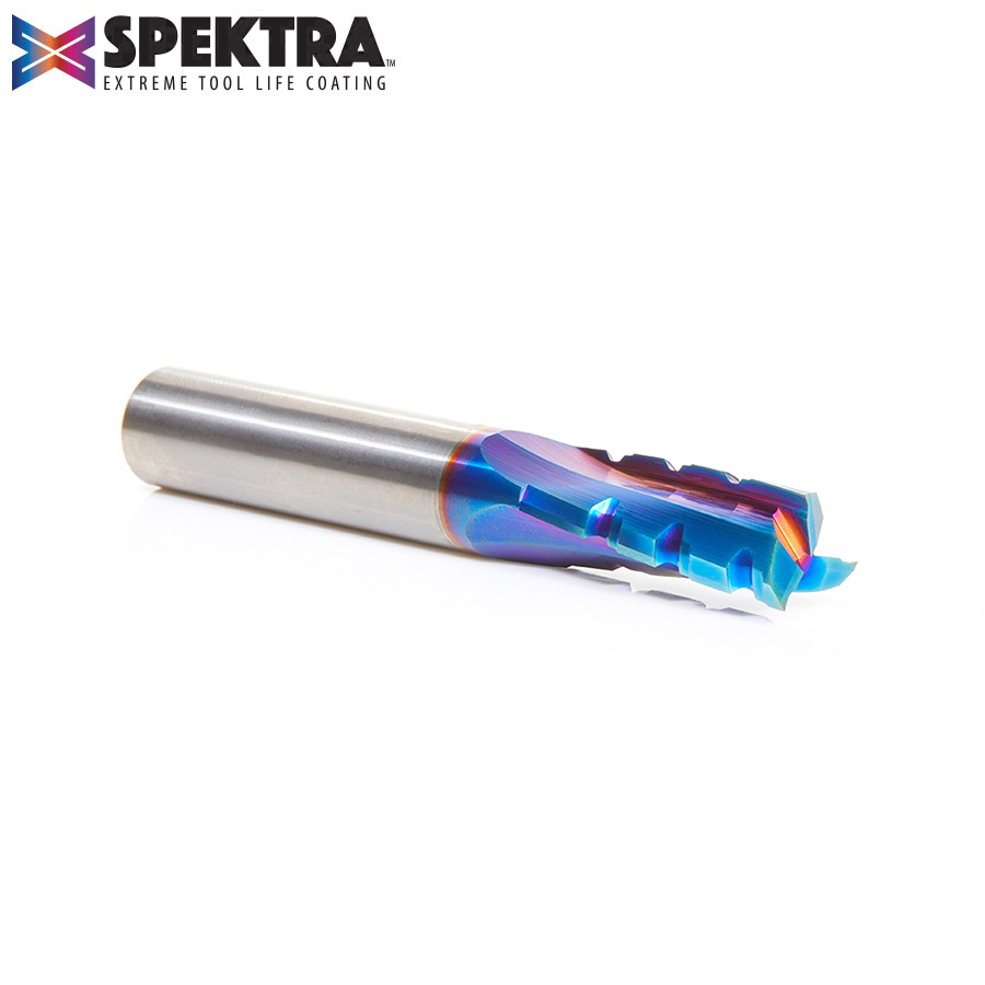 46153-K Solid Carbide CNC Spektra™ Extreme Tool Life Coated Spiral Phenolic, Resin and Composite with Chipbreaker 1/2 Dia x 1-1/4 x 1/2 Shank x 3-1/2 Inch Long Slow Helix Up-Cut Router Bit