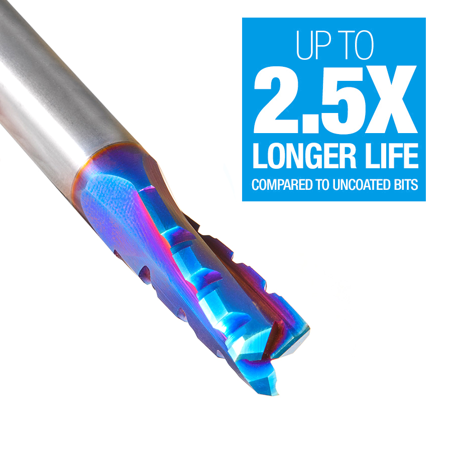46153-K Solid Carbide CNC Spektra™ Extreme Tool Life Coated Spiral Phenolic, Resin and Composite with Chipbreaker 1/2 Dia x 1-1/4 x 1/2 Shank x 3-1/2 Inch Long Slow Helix Up-Cut Router Bit
