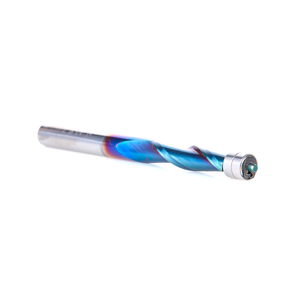 46197-K Solid Carbide Spektra™ Extreme Tool Life Coated UltraTrim Spiral 1/4 Dia x 1 Inch x 1/4 Shank with Double Ball Bearing Up-Cut
