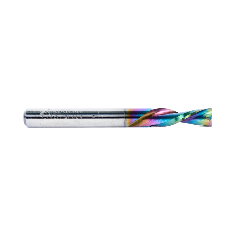 46202-DLC Solid Carbide Spiral Plunge Diamond-Like Carbon (DLC) Coated for Solid Wood 1/4 Dia x 3/4 x 1/4 Inch Shank Down-Cut