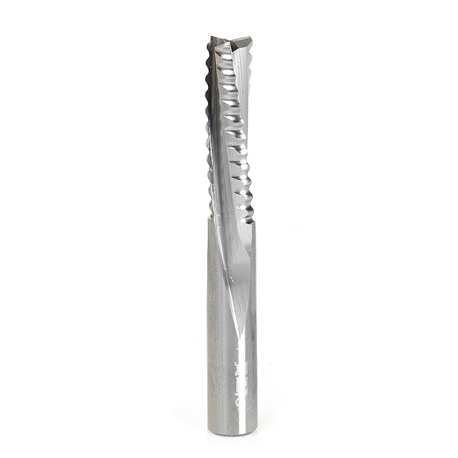 46223 CNC Solid Carbide Roughing Spiral 3 Flute Chipbreaker 3/8 Dia x 1-1/4 x 3/8 Inch Shank Down-Cut Router Bit