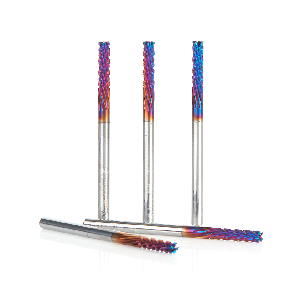 46260-K-5 5 Pack Solid Carbide CNC Spektra™ Extreme Tool Life Coated Spiral Carbon Graphite & Carbon Fiber Panel Cutting 1/8 Dia x 1/2 x 1/8 Shank x 2 Inch Long Down-Cut Router Bit