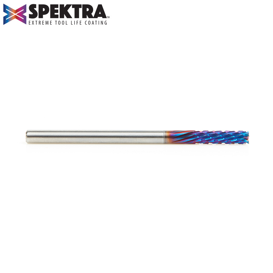 46260-K Solid Carbide CNC Spektra™ Extreme Tool Life Coated Spiral Carbon Graphite & Carbon Fiber Panel Cutting 1/8 Dia x 1/2 x 1/8 Shank x 2 Inch Long Down-Cut Router Bit