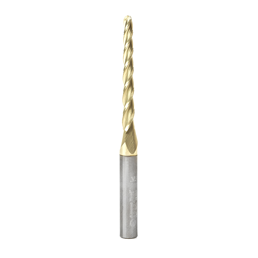 46284 CNC 2D and 3D Carving 1 Deg Tapered Angle Ball Tip 1/8 Dia x 