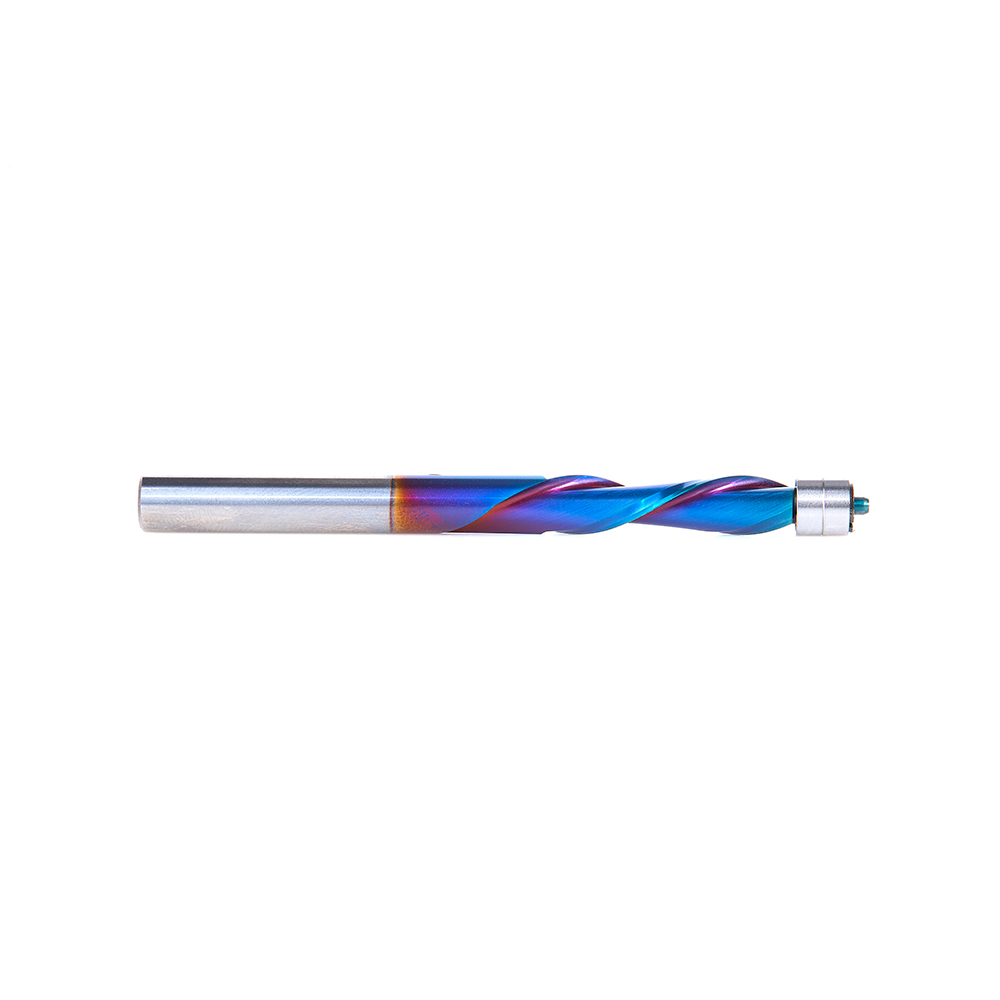 46297-K Solid Carbide Spektra™ Extreme Tool Life Coated UltraTrim Spiral Trim 1/4 Dia x 1 Inch x 1/4 Shank with Double Ball Bearing Down-Cut