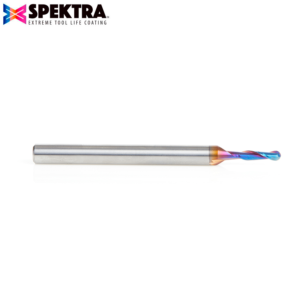 46385-K Solid Carbide Spektra™ Extreme Tool Life Coated Up-Cut Ball Nose Spiral 1/16 Radius x 1/8 Dia x 1/2 Inch x 1/4 Shank Router Bit