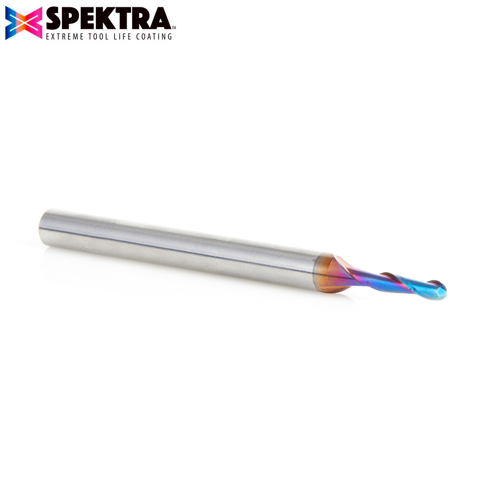 46385-K Solid Carbide Spektra™ Extreme Tool Life Coated Up-Cut Ball Nose Spiral 1/16 Radius x 1/8 Dia x 1/2 Inch x 1/4 Shank Router Bit