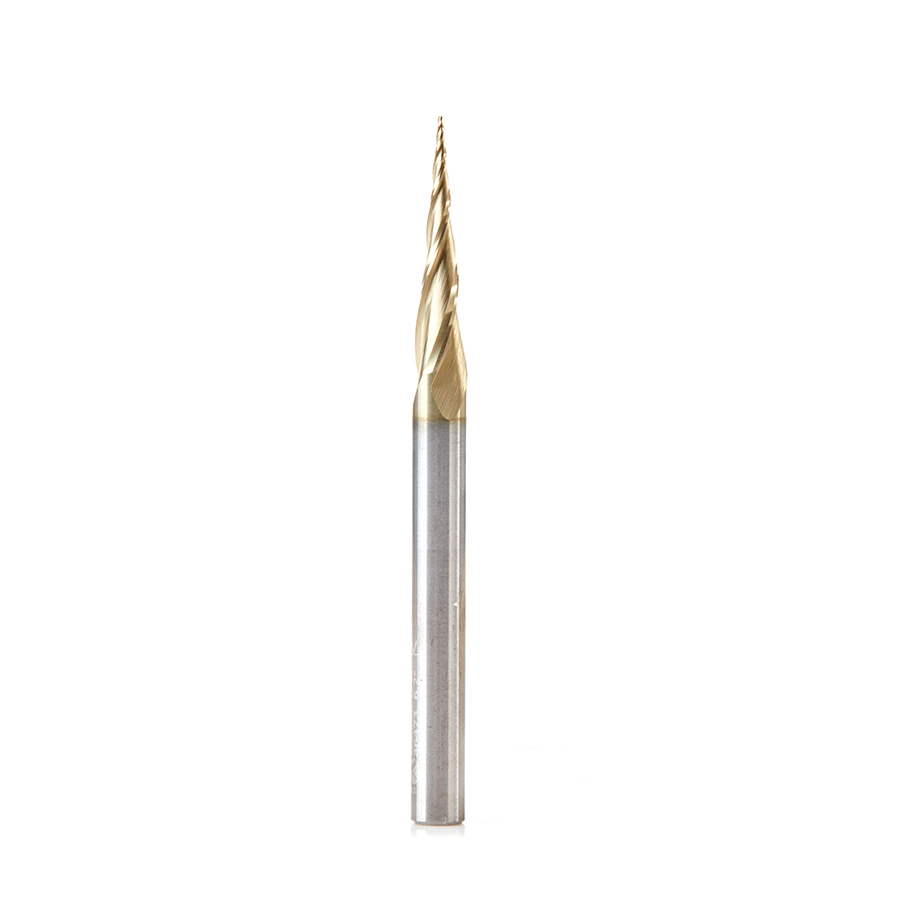 46473 CNC 2D and 3D Carving 6.2 Deg Tapered Angle Ball Tip x 0.5mm Dia x 0.25mm Radius x 26.5mm x 6mm Shank x 75mm Long x 3 Flute Up-Cut Spiral Solid 46473 CNC 2D and 3D Carving 6.2 Deg Tapered Angle Ball Tip x 0.5mm Dia x 0.25mm Radius x 26.5mm x 6mm Shank x 75mm Long x 3 Flute Up-Cut Spiral Solid