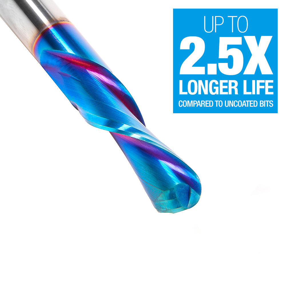 46478-K Solid Carbide Spektra™ Extreme Tool Life Coated Down-Cut Ball Nose Spiral 3/16 Radius x 3/8 Dia x 1-1/4 Inch x 3/8 Shank Router Bit