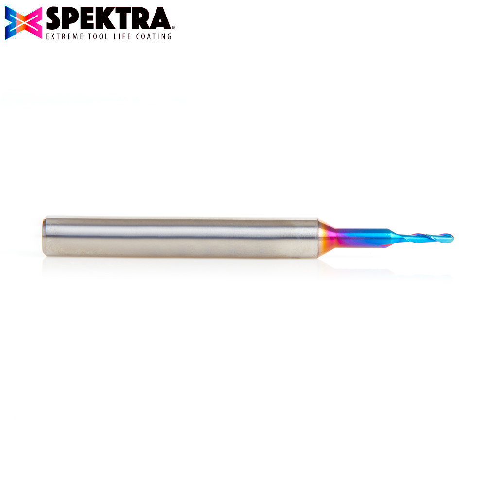 46510-RS (Reduced Shank) Solid Carbide Spektra™ Extreme Tool Life Coated Up-Cut Ball Nose Spiral 1/16 Dia x 1/4 Inch x 1/4 Shank Router Bit