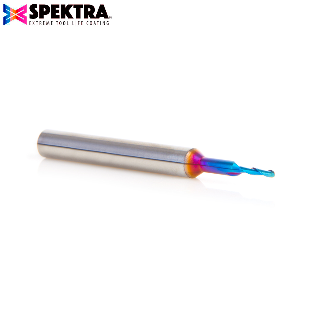 46510-RS (Reduced Shank) Solid Carbide Spektra™ Extreme Tool Life Coated Up-Cut Ball Nose Spiral 1/16 Dia x 1/4 Inch x 1/4 Shank Router Bit