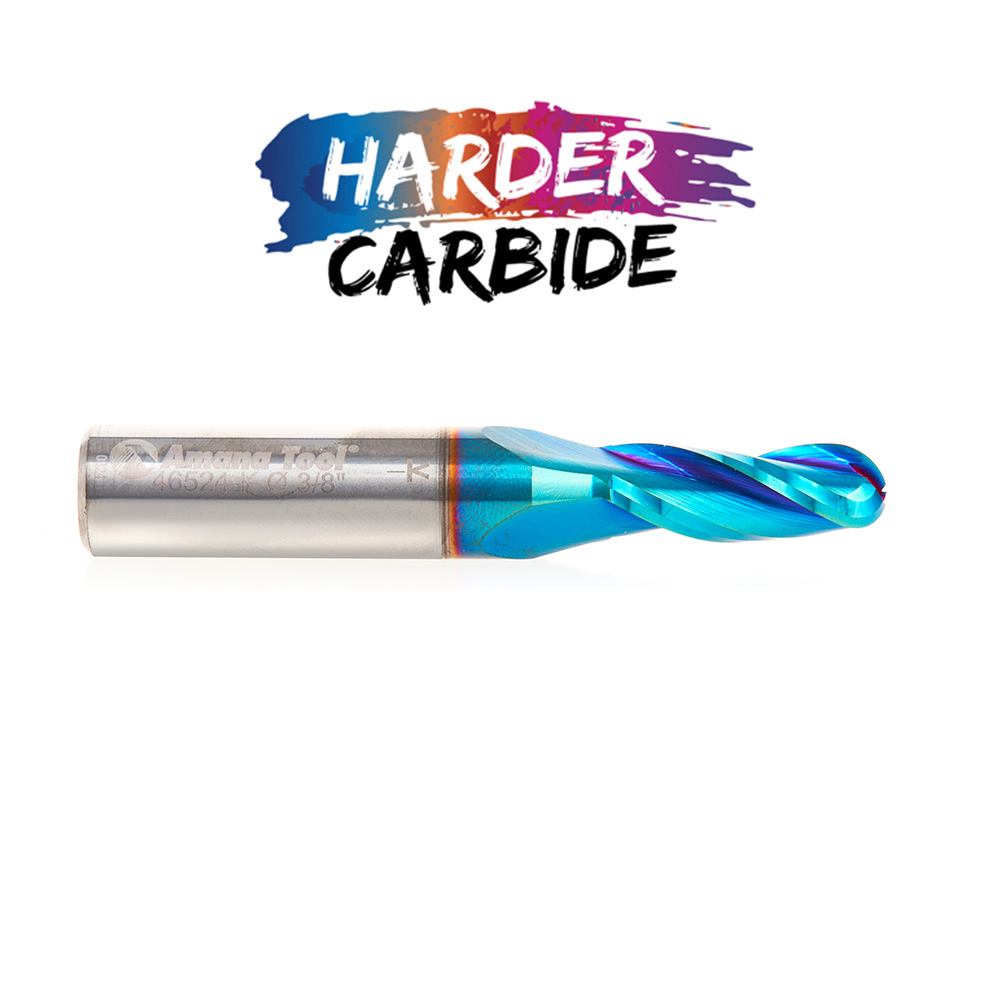 46524-K Solid Carbide Spektra™ Extreme Tool Life Coated Up-Cut Ball Nose Spiral 3 Flute 3/16 Radius 3/8 Dia x 1 x 1/2 Shank Router Bit