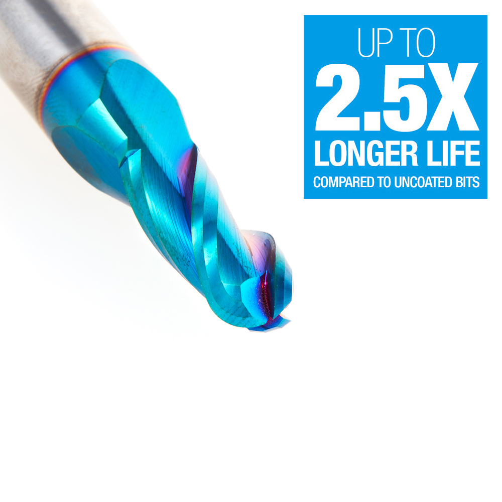 46524-K Solid Carbide Spektra™ Extreme Tool Life Coated Up-Cut Ball Nose Spiral 3 Flute 3/16 Radius 3/8 Dia x 1 x 1/2 Shank Router Bit