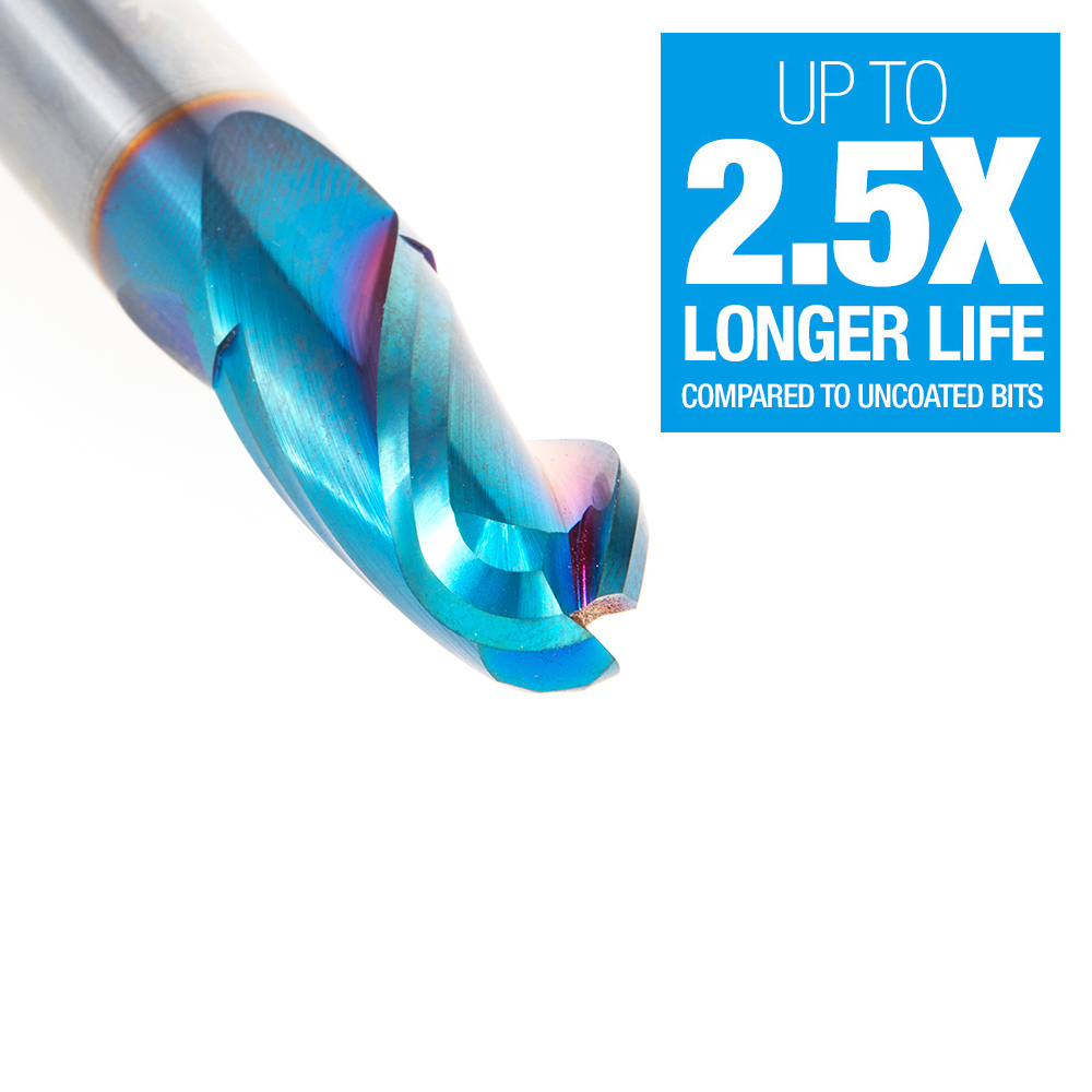 46525-K Solid Carbide Spektra™ Extreme Tool Life Coated Up-Cut Ball Nose Spiral 3 Flute 1/4 Radius 1/2 Dia x 1 x 1/2 Shank Router Bit